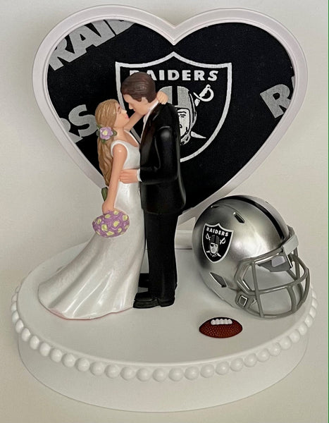 Wedding Cake Topper Las Vegas Raiders Football Themed Beautiful Long-Haired Bride Groom Sports Fans One-of-a-Kind Reception Bridal Gift