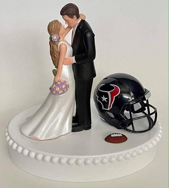 Wedding Cake Topper Houston Texans Football Themed Beautiful Long-Haired Bride Groom Fun Sports Fans One-of-a-Kind Reception Bridal Gift