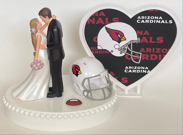 Wedding Cake Topper Arizona Cardinals Football Themed Beautiful Long-Haired Bride Groom OOAK Sports Fan Fun Bridal Shower Reception Gift