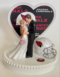 Wedding Cake Topper Arizona Cardinals Football Themed Beautiful Long-Haired Bride Groom OOAK Sports Fan Fun Bridal Shower Reception Gift