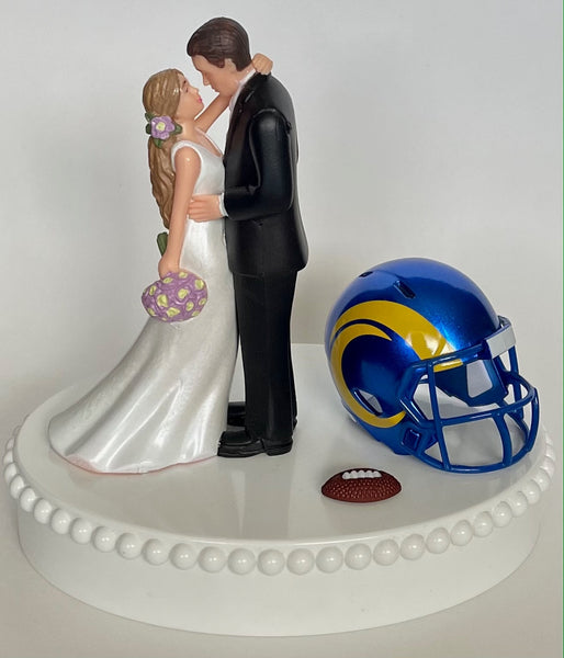 Wedding Cake Topper Los Angeles Rams Football Themed Beautiful Long-Haired Bride Groom LA OOAK Sports Fan Fun Bridal Shower Reception Gift
