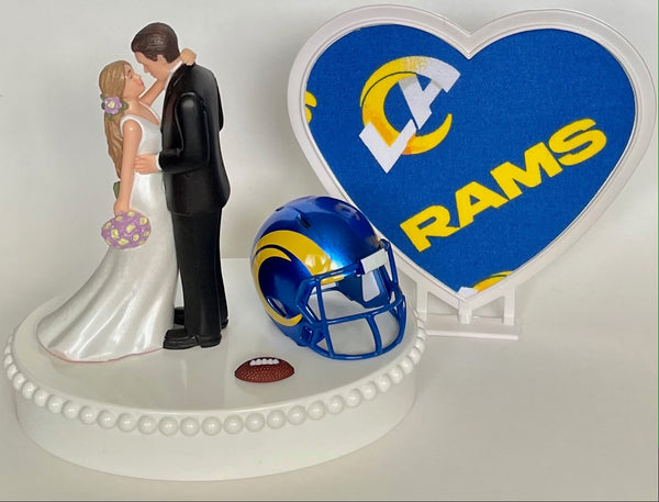 Wedding Cake Topper Los Angeles Rams Football Themed Beautiful Long-Haired Bride Groom LA OOAK Sports Fan Fun Bridal Shower Reception Gift