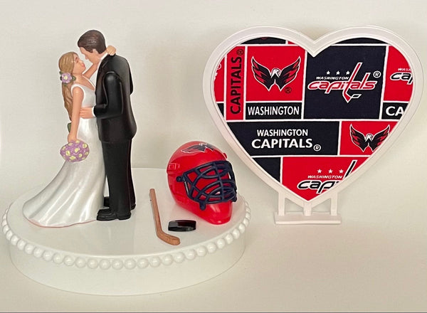 Wedding Cake Topper Washington Capitals Hockey Themed Gorgeous Long-Haired Bride and Groom Fun Groom's Cake Top Reception Shower Gift Idea