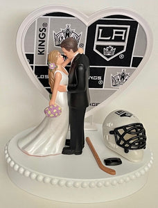 Wedding Cake Topper Los Angeles Kings Hockey Themed LA Gorgeous Long-Haired Bride and Groom Fun Groom's Cake Top Reception Shower Gift Idea