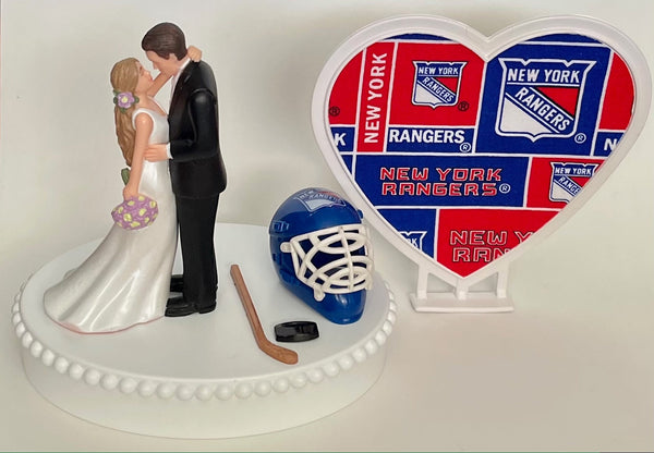 Wedding Cake Topper New York Rangers Hockey Themed NY Gorgeous Long-Haired Bride and Groom Fun Groom's Cake Top Reception Shower Gift Idea