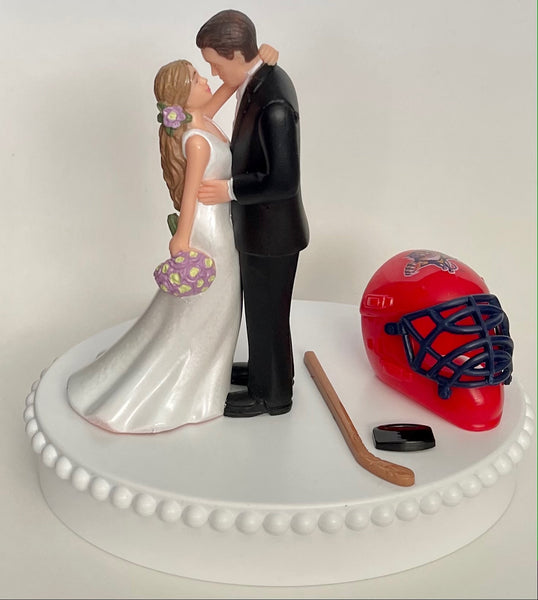 Wedding Cake Topper Florida Panthers Hockey Themed Beautiful Long-Haired Bride and Groom Fun Groom's Cake Top Shower Gift Idea Reception