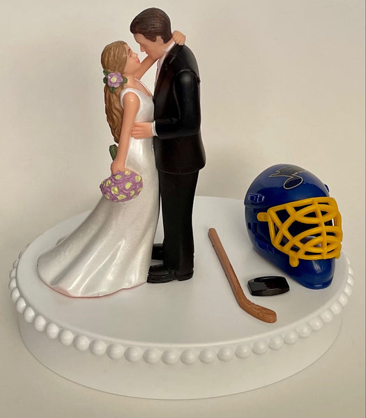 Wedding Cake Topper St. Louis Blues Hockey Themed Beautiful Long-Haired Bride and Groom Fun Groom's Cake Top Shower Gift Idea Reception