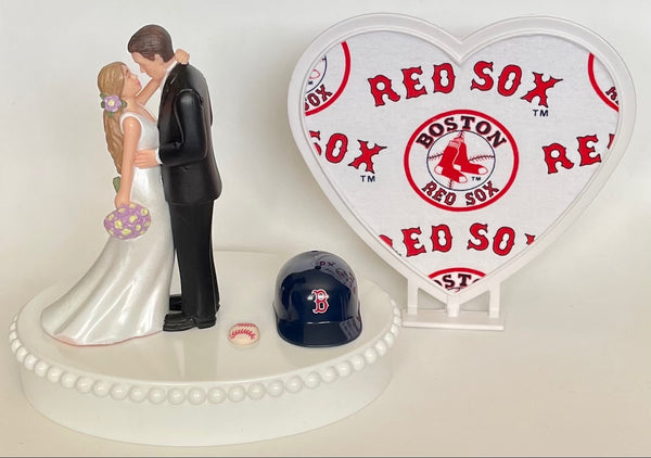 Wedding Cake Topper Boston Red Sox Baseball Themed Beautiful Long-Haired Bride and Groom Fun Groom's Cake Top Shower Gift Idea Reception