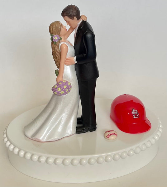 Wedding Cake Topper St. Louis Cardinals Baseball Themed Beautiful Long-Haired Bride Groom Fun Groom's Cake Top Shower Gift Idea Reception