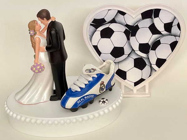 Wedding Cake Topper Real Madrid CF Soccer Themed Spanish Football Spain Beautiful Long-Haired Bride Groom Groom's Cake Top Reception Gift