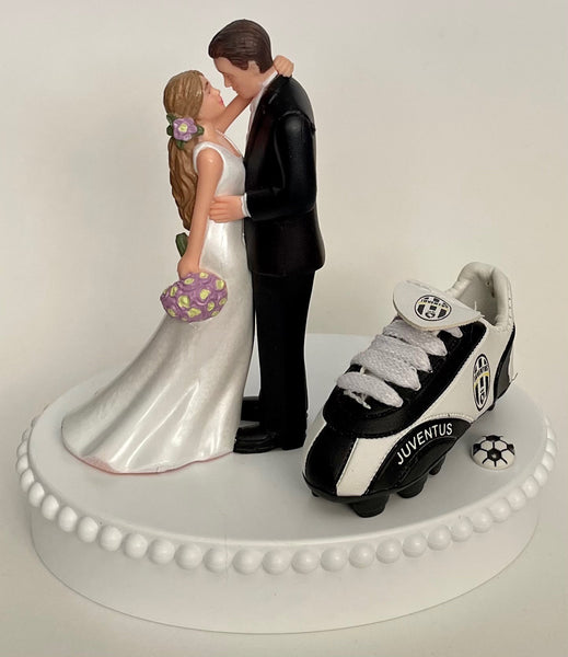 Wedding Cake Topper Juventus FC Soccer Themed Italian Football Italy Juve Beautiful Long-Haired Bride Groom Groom's Cake Top Reception Gift