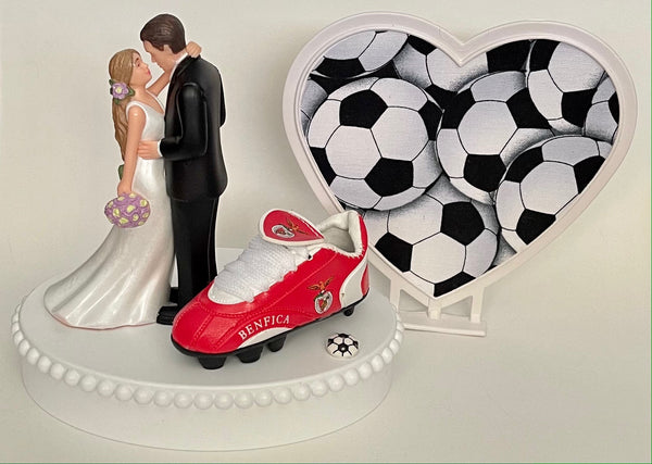 Wedding Cake Topper SL Benfica Soccer Themed Portugal Football Gorgeous Long-Haired Bride Groom Fun Groom's Cake Top Reception Gift Idea