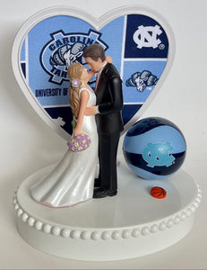 Wedding Cake Topper North Carolina Tar Heels Basketball Themed UNC Beautiful Long-Haired Bride and Groom Groom's Cake Top Reception Gift