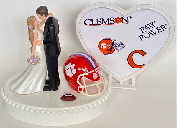 Wedding Cake Topper Clemson Tigers Football Themed Stunning Long-Haired Bride Groom Unique Groom's Cake Top Reception Bridal Shower Gift