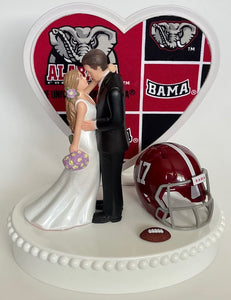 Wedding Cake Topper Alabama Crimson Tide Football Themed Gorgeous Long-Haired Bride Groom Unique Groom's Cake Top Reception Bridal Shower