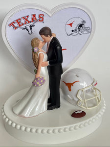 Wedding Cake Topper Texas Longhorns Football Themed UT Gorgeous Long-Haired Bride Groom Unique Groom's Cake Top Reception Bridal Shower