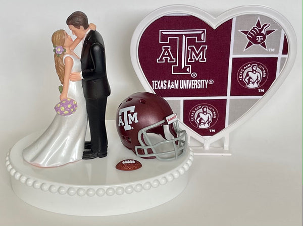 Wedding Cake Topper Texas A&M Aggies Football Themed Gorgeous Long-Haired Bride and Groom Unique Groom's Cake Top Reception Bridal Shower
