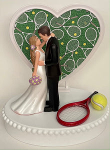 Wedding Cake Topper Tennis Racket Ball Themed Beautiful Long-Haired Bride Groom OOAK Bridal Shower Reception Gift Unique Groom's Cake Top