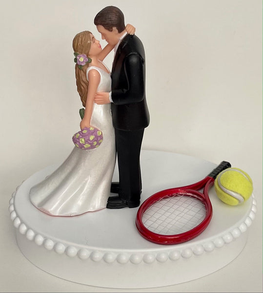 Wedding Cake Topper Tennis Racket Ball Themed Beautiful Long-Haired Bride Groom OOAK Bridal Shower Reception Gift Unique Groom's Cake Top