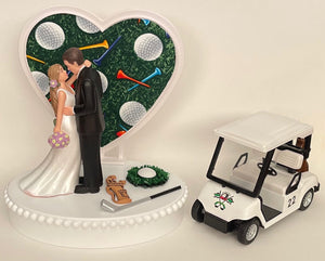 Wedding Cake Topper Golfing Golf Themed Golfer Green Turf Heart Beautiful Long-Haired Bride Groom Bridal Shower Reception Gift Groom's Cake