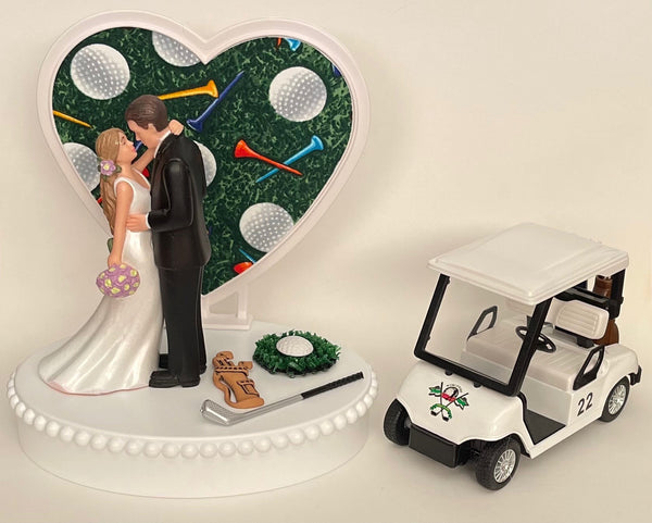 Wedding Cake Topper Golfing Golf Themed Golfer Green Turf Heart Beautiful Long-Haired Bride Groom Bridal Shower Reception Gift Groom's Cake