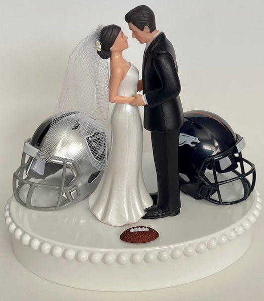 Wedding Cake Topper Team Rivalry Football Themed House Divided YOU PICK Your Two Teams Cute Short-Haired Bride and Groom Fun Sports Fan Gift