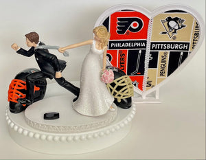 Wedding Cake Topper House Divided Hockey Themed YOU PICK Your Two Teams Funny Team Rivalry Running Bride and Groom Sports Fans Groom's Top