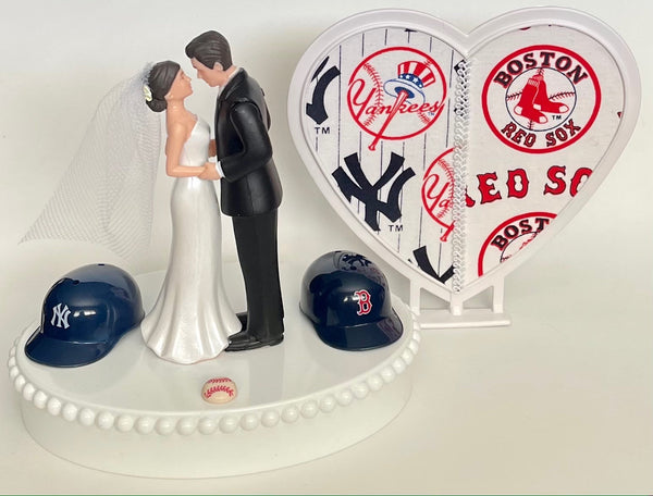 Wedding Cake Topper Team Rivalry Baseball Themed House Divided YOU PICK Your Two Teams Cute Short-Haired Bride and Groom Fun Sports Fan Gift