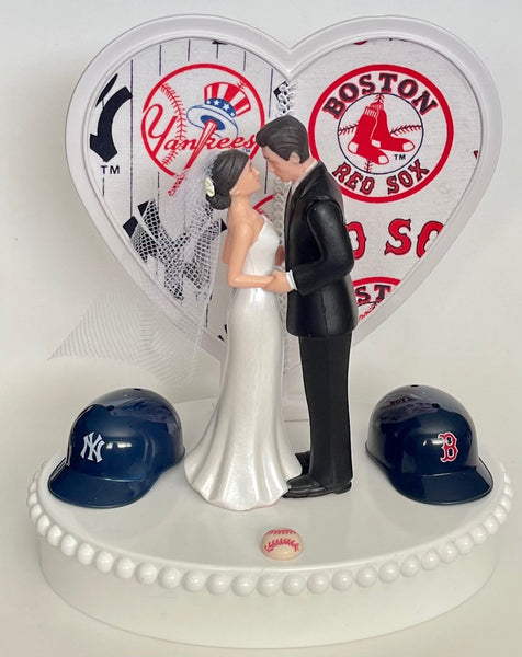 Wedding Cake Topper Team Rivalry Baseball Themed House Divided YOU PICK Your Two Teams Cute Short-Haired Bride and Groom Fun Sports Fan Gift