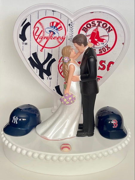 Wedding Cake Topper House Divided Baseball Themed YOU PICK Your Two Team Rivalry Teams Pretty Long-Haired Bride Groom Humorous Groom's Top