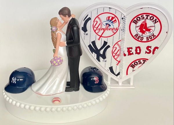 Wedding Cake Topper House Divided Baseball Themed YOU PICK Your Two Team Rivalry Teams Pretty Long-Haired Bride Groom Humorous Groom's Top